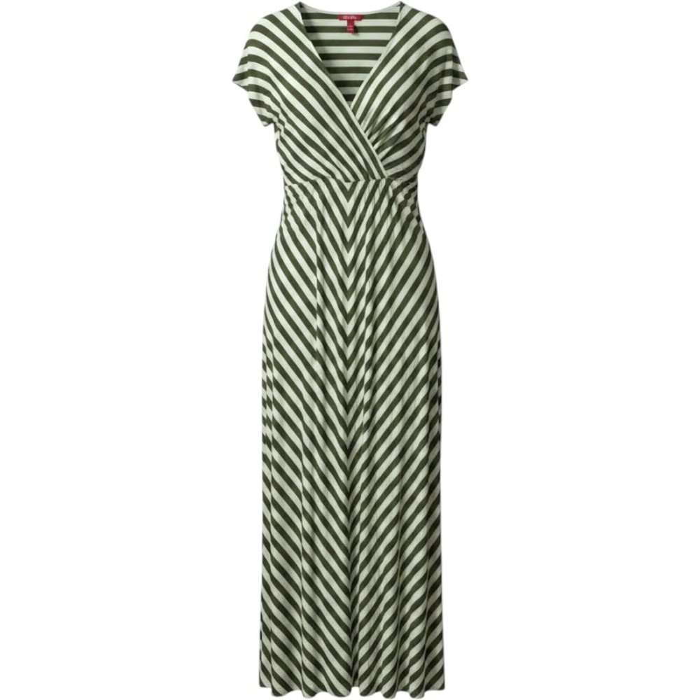 Merona Maxi Dress Womens XXL Green Striped Wrap V-Neck Short Sleeve Boho Cottage